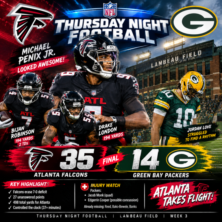 Falcons Shock the Packers: Atlanta Takes Flight in a 35-14 Thursday Night Beatdown